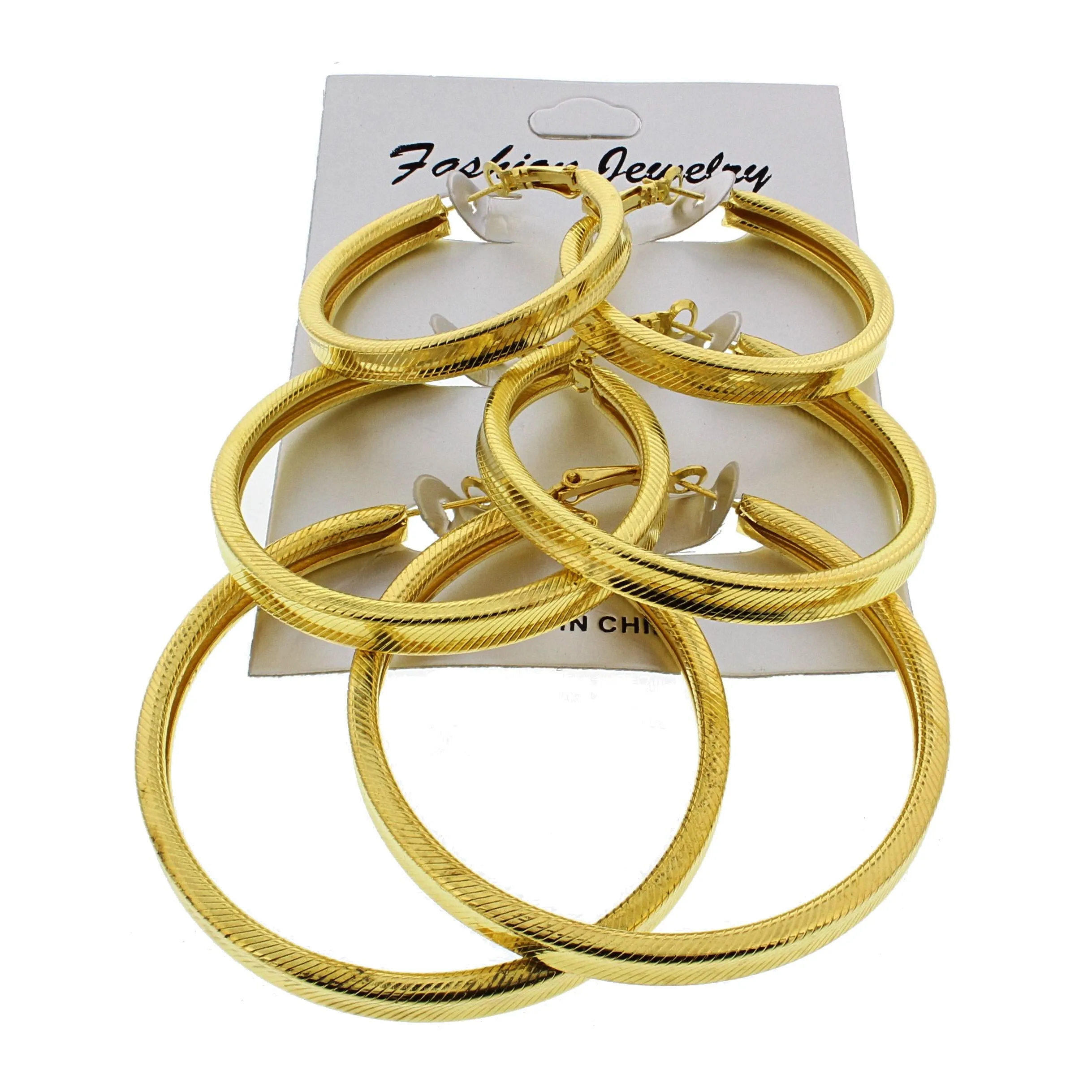 3 on a Card Patterned Hoop Earrings (Approx. 4/ 5/ 6cm Diameters)