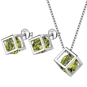 3D Cube Birthstone August Peridot Jewelry Set 3PCS Women Girls Birthday Gift