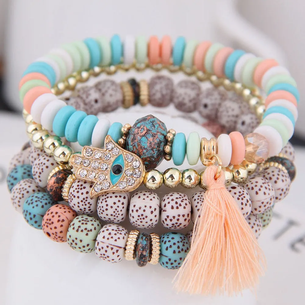 4 Heart Charm Beads Bracelets