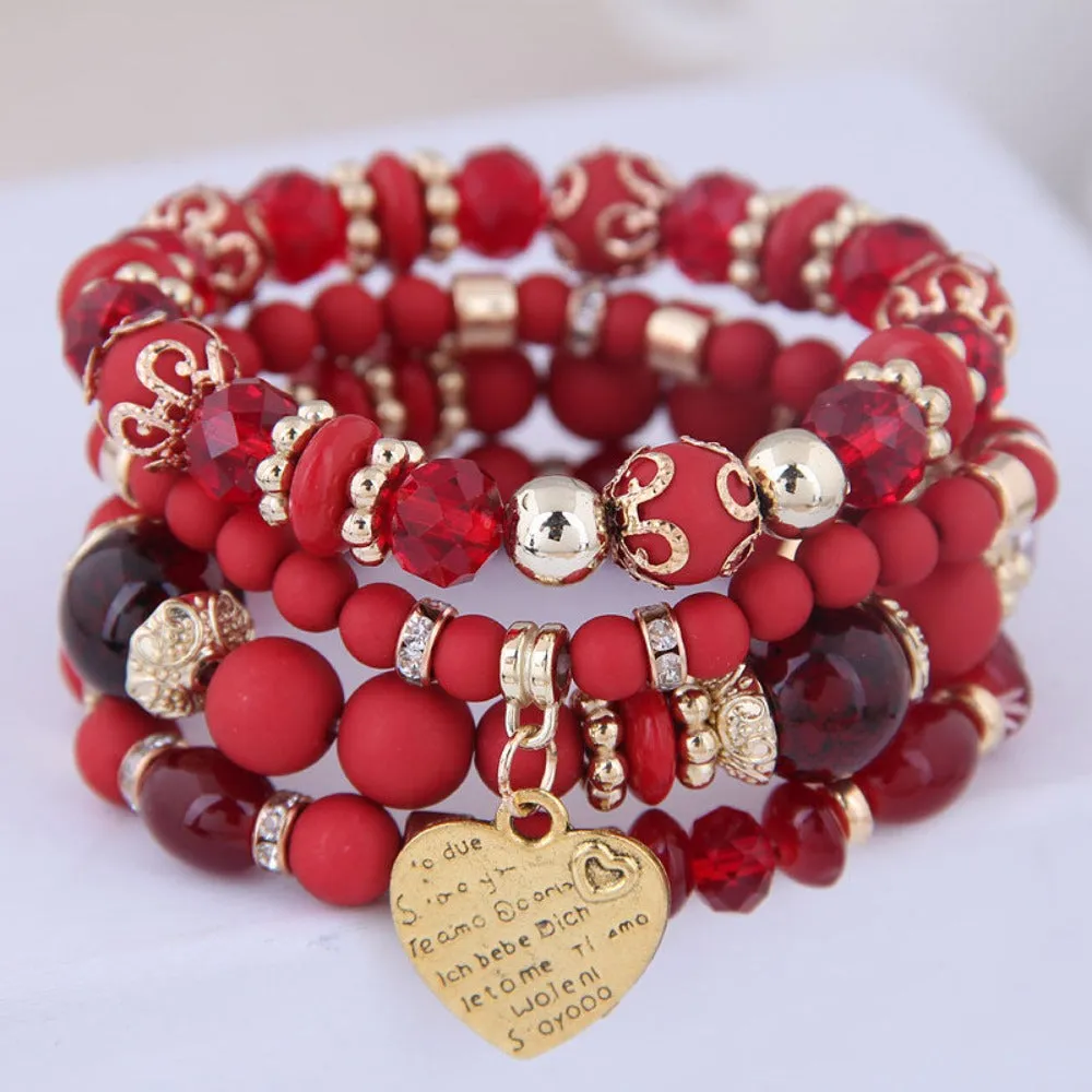 4 Heart Charm Beads Bracelets