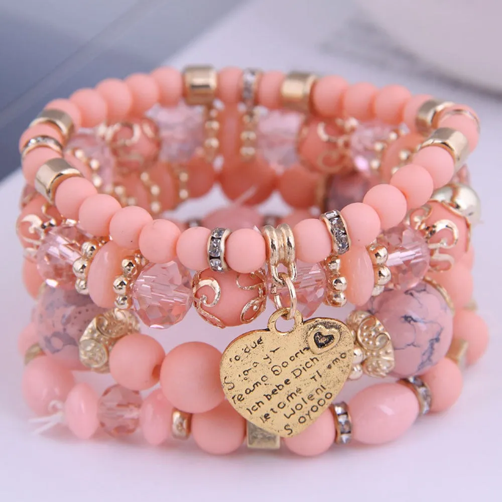 4 Heart Charm Beads Bracelets