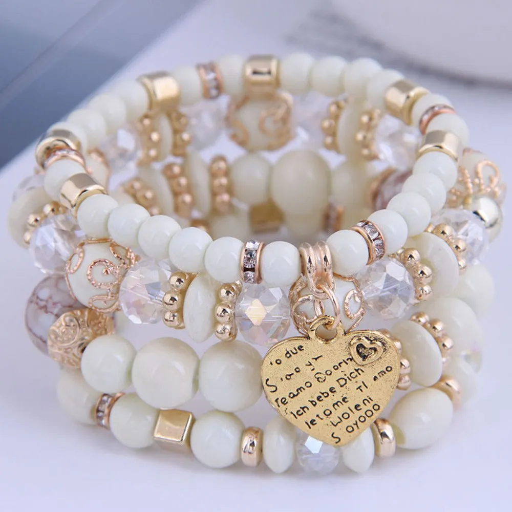 4 Heart Charm Beads Bracelets