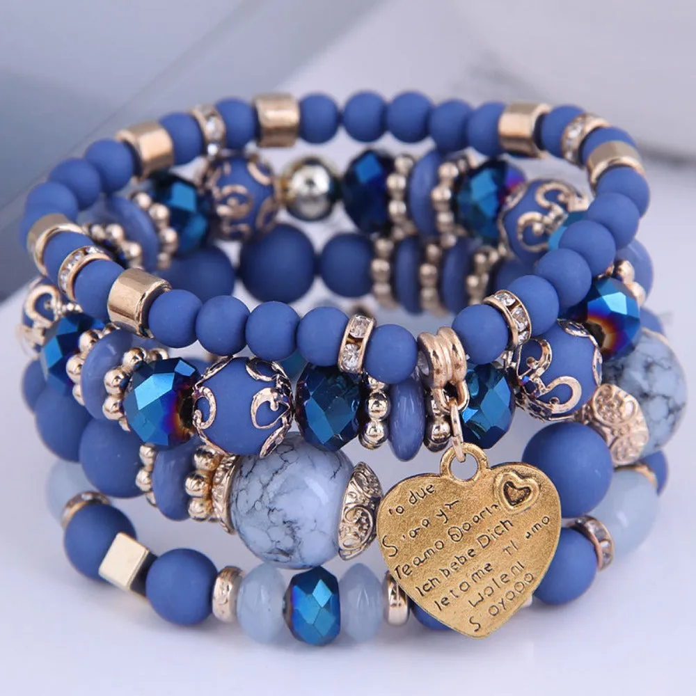 4 Heart Charm Beads Bracelets