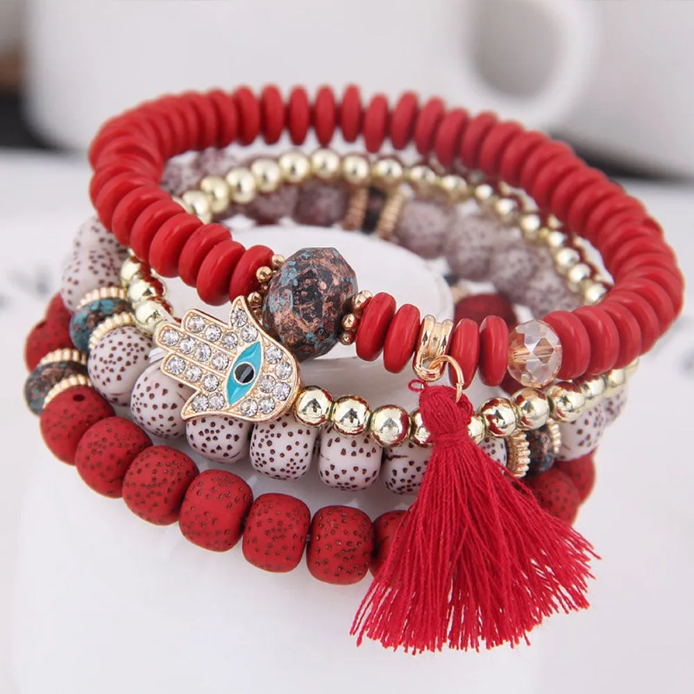 4 Heart Charm Beads Bracelets