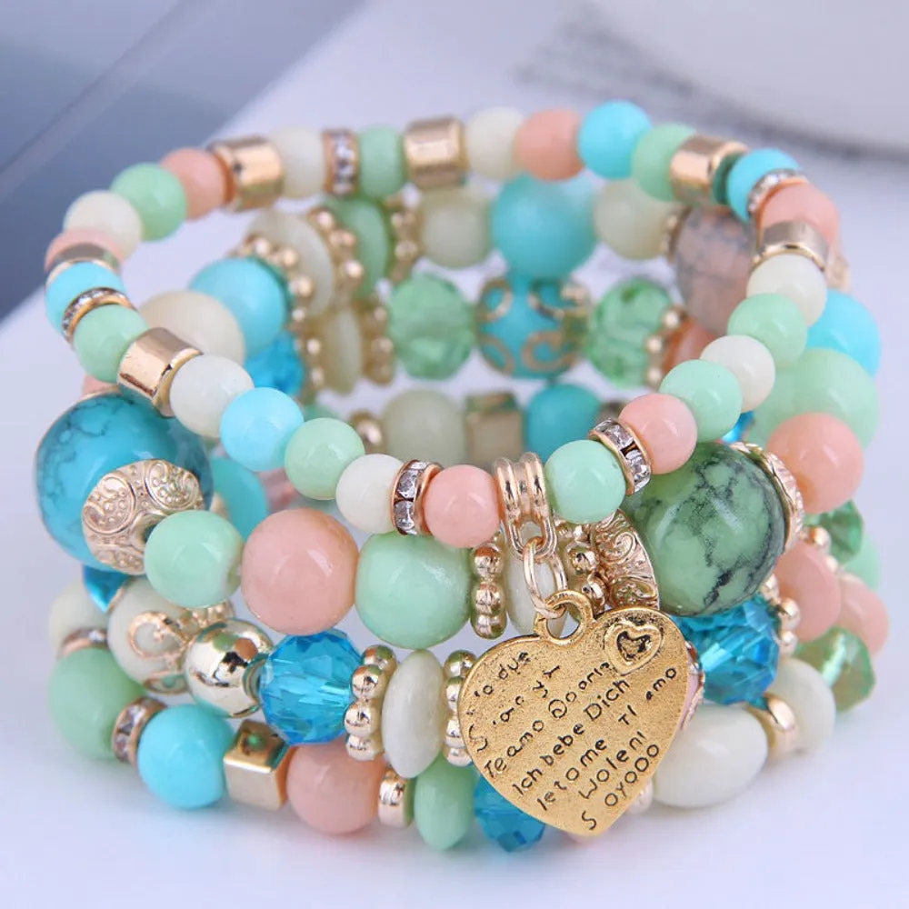 4 Heart Charm Beads Bracelets