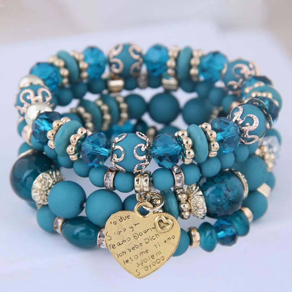 4 Heart Charm Beads Bracelets