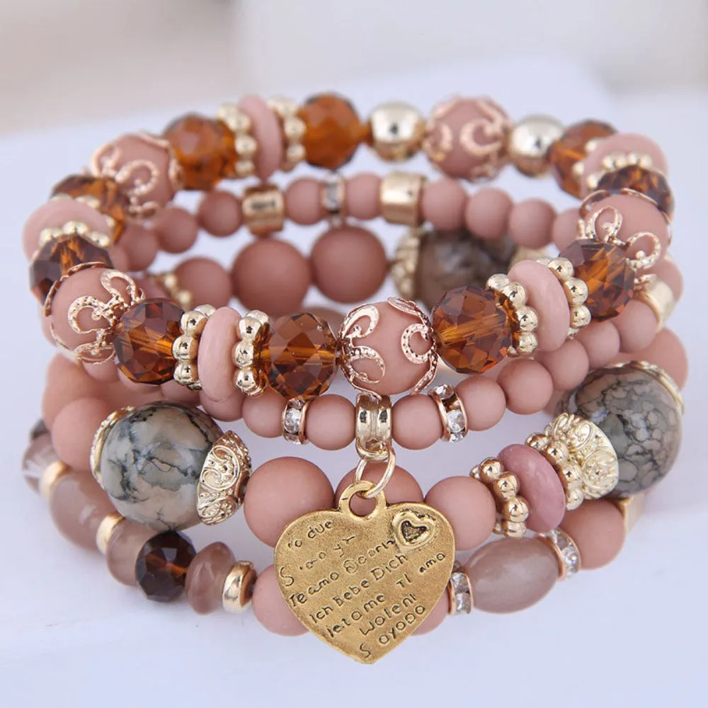 4 Heart Charm Beads Bracelets