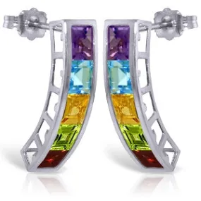 4.5 Carat 14K Solid White Gold Earrings Natural Multi Gemstones