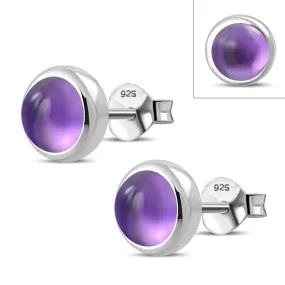 6.50mm | Amethyst Round Sterling Silver Stud Earrings