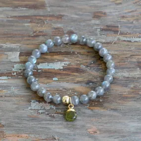 6mm Labradorite Bracelet with Olive Quartz Charm