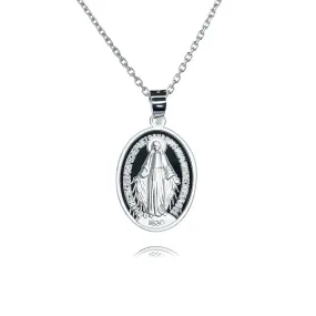 999 Fine Silver Oval Virgin Mary Pendant Virgencita Necklace