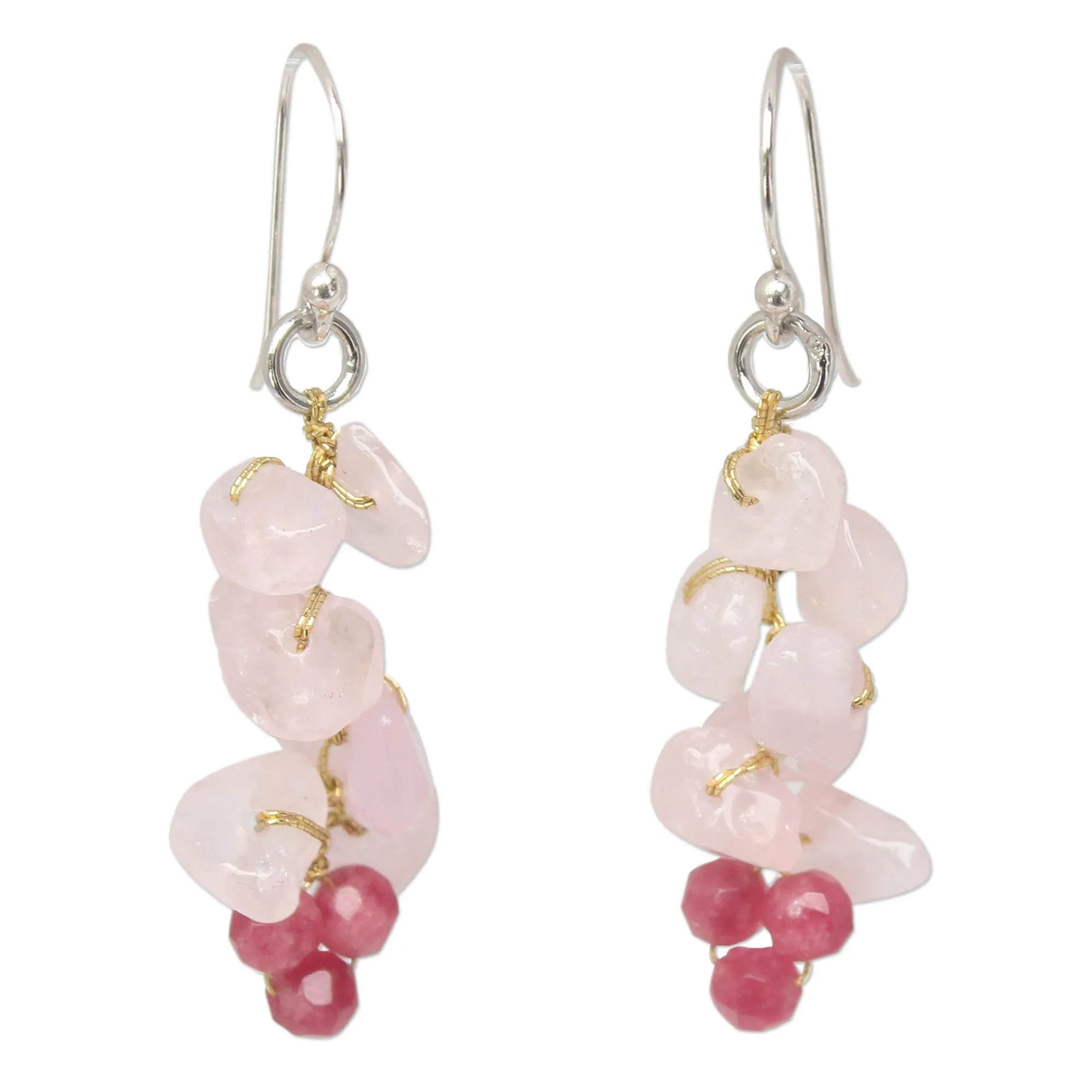 Afternoon Pink Handmade Beaded Rose Quartz Earrings