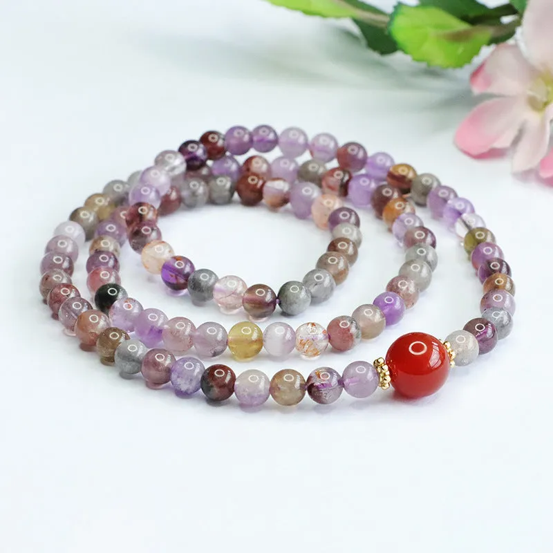 Agate Multi Circle Bracelet and Necklace Set with Natural Crystal