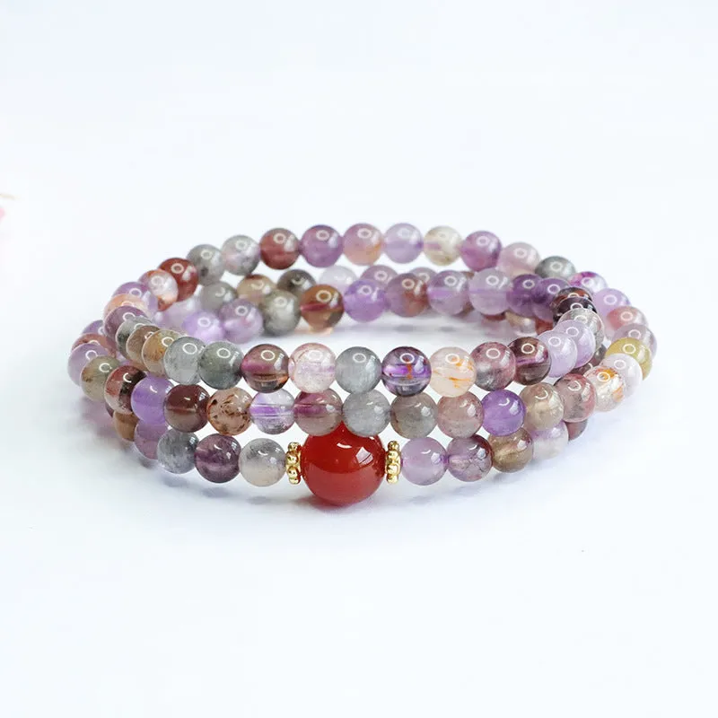 Agate Multi Circle Bracelet and Necklace Set with Natural Crystal