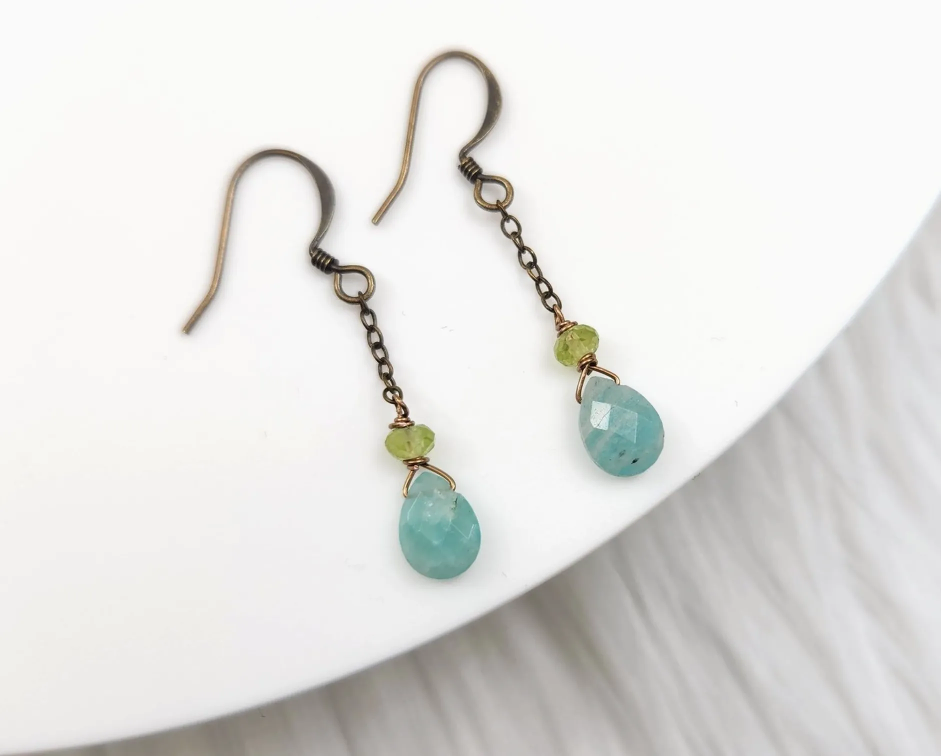 Amazonite and Peridot Dainty Chain Earring