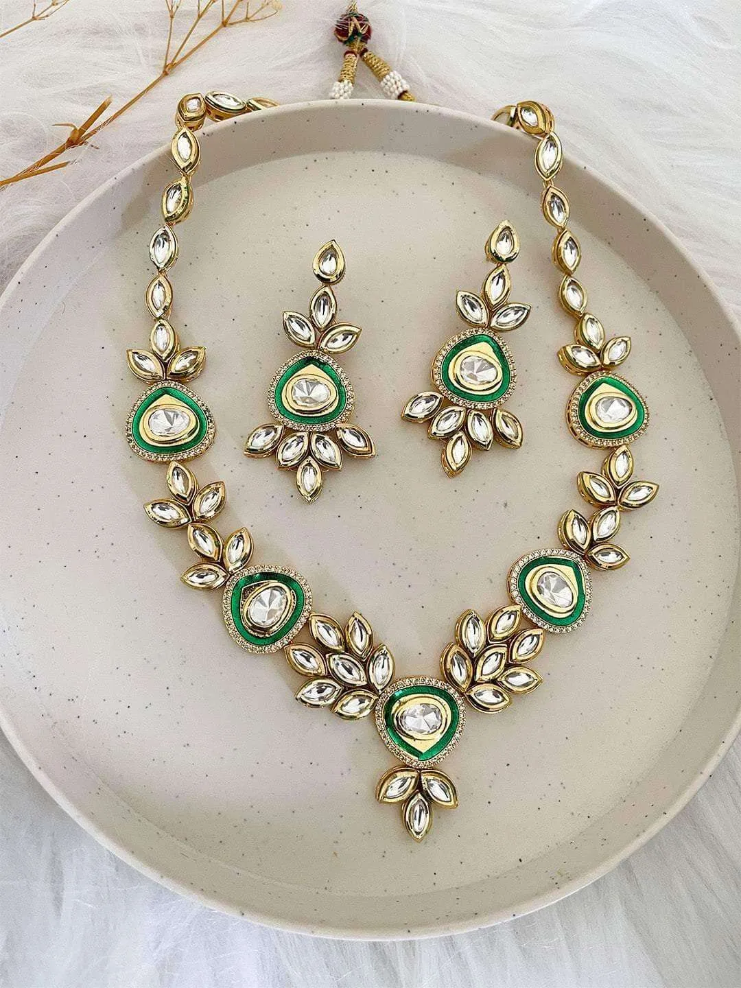 Anjani Green Polki Necklace Set