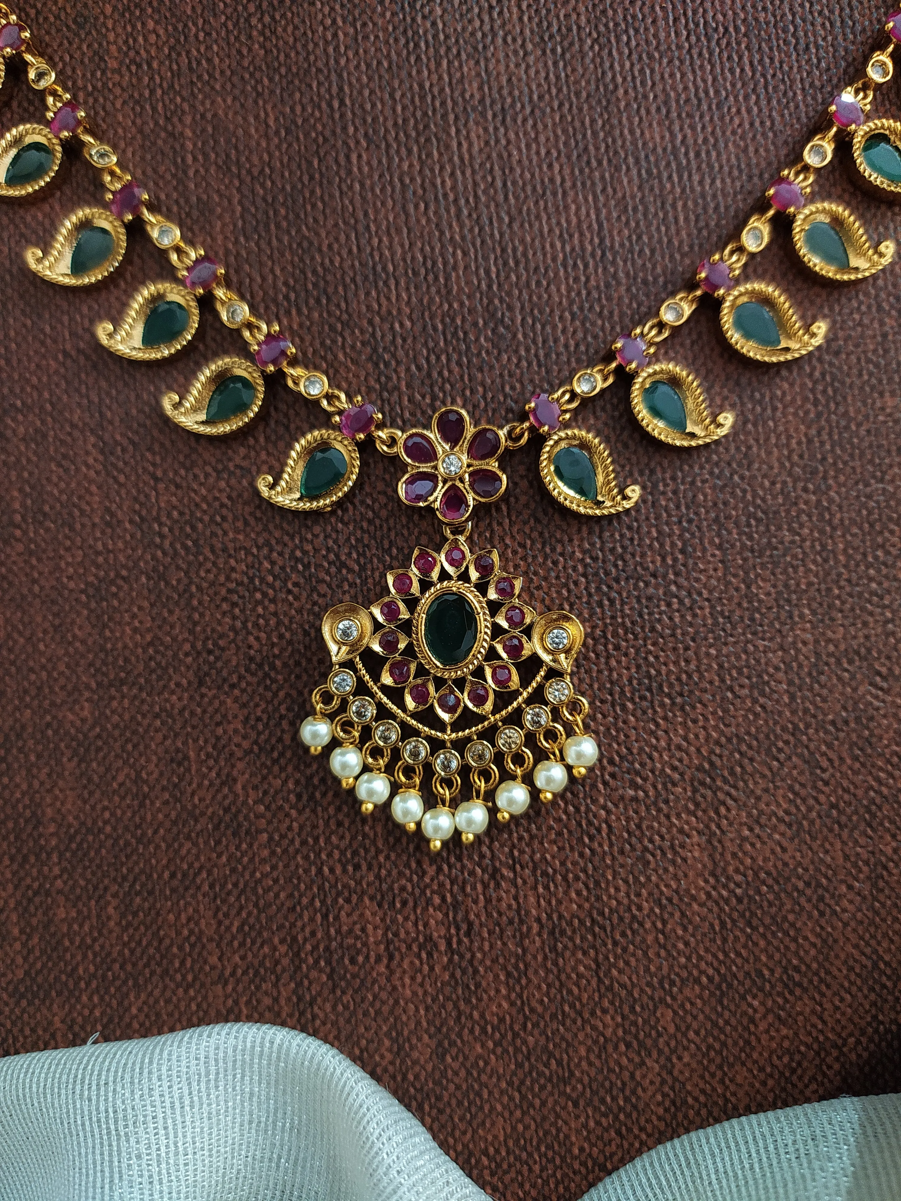 Antique Festive Palakka Necklace Set with Matching Earrings