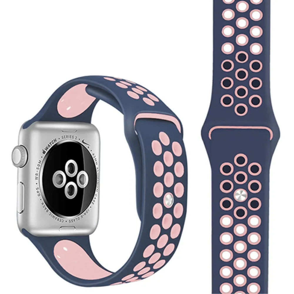 Apple Watch (38/40/SE/41/42mm) To-Farvet Silikone Rem - Mørkeblå / Lyserød