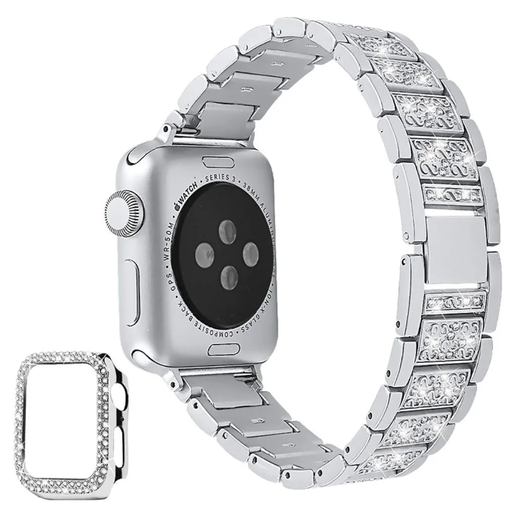 Apple Watch 40mm 3 bead rhinestone décor watch strap with cover - Silver