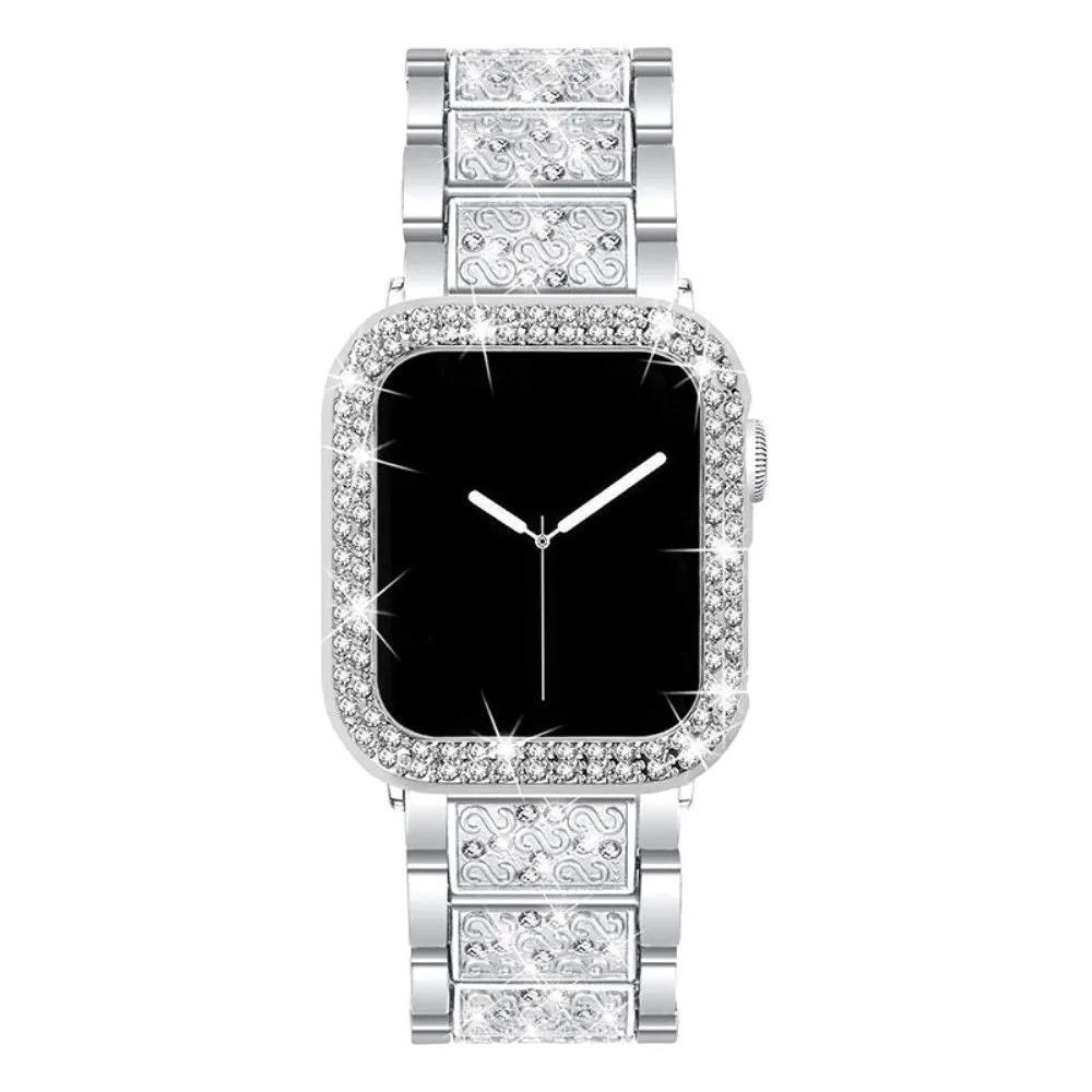 Apple Watch 40mm 3 bead rhinestone décor watch strap with cover - Silver