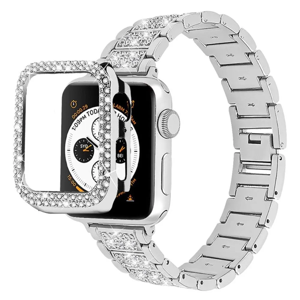 Apple Watch 40mm 3 bead rhinestone décor watch strap with cover - Silver