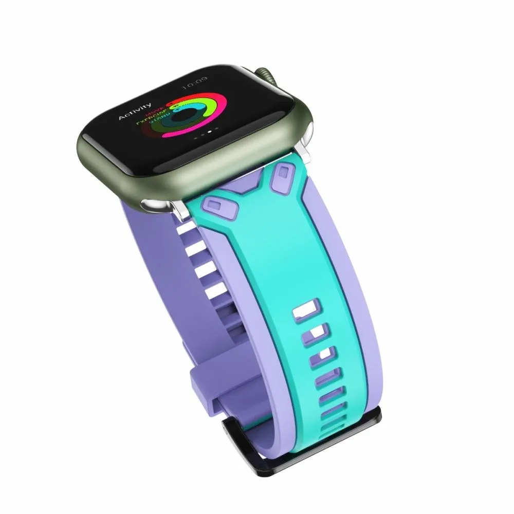 Apple Watch (41mm) color splice silicone watch strap - Teal Green / Lavender