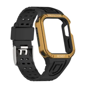 Apple Watch (45mm) color contrast watch strap    protective case - Black / Gold