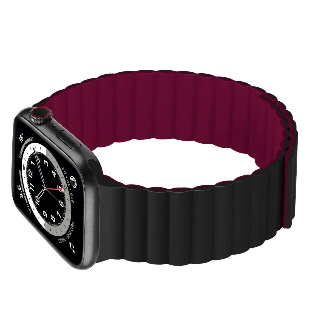 Apple Watch (45mm) dual color silicone watch strap - Black / Wine Red