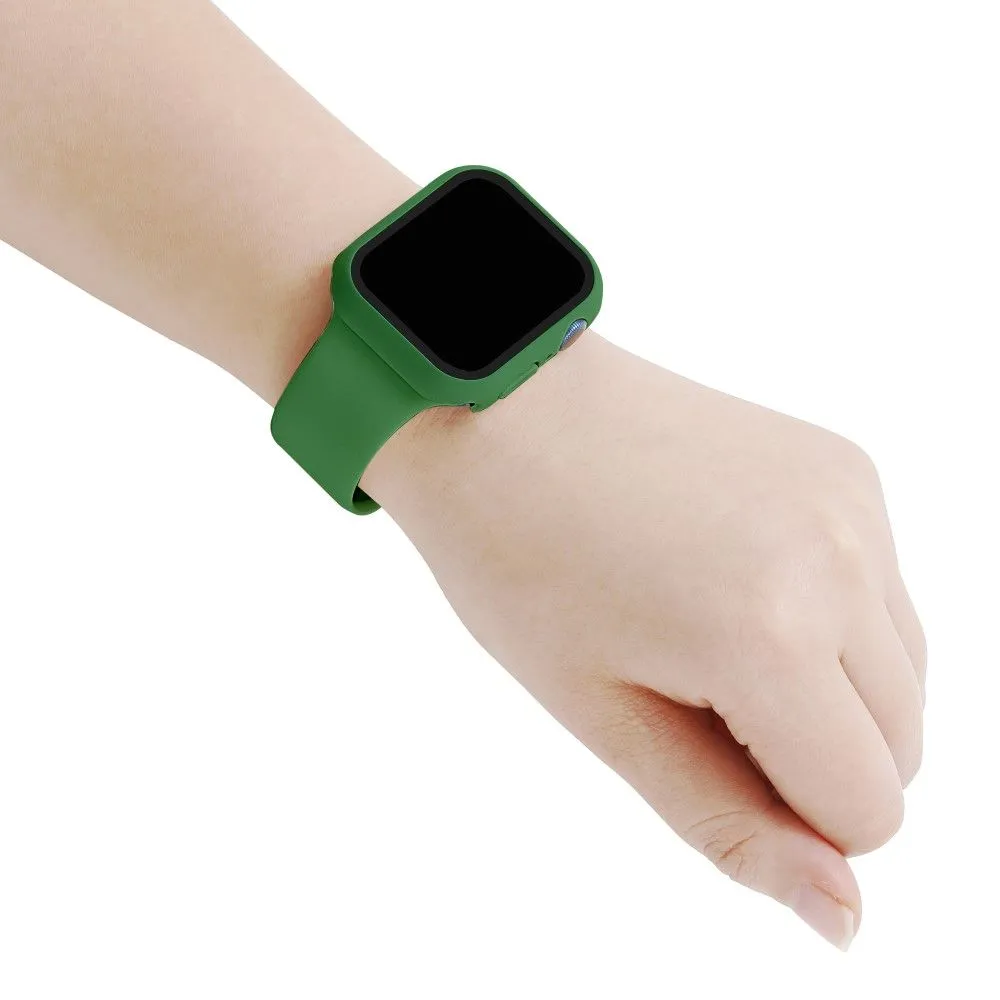 Apple Watch (45mm) silicone watch strap   cover with tempered glass - Dark Green / Size: S / M