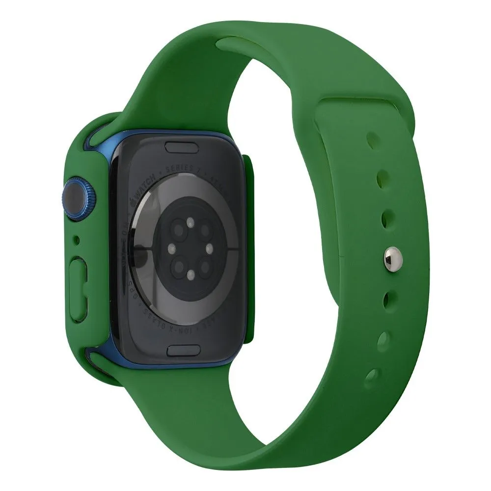 Apple Watch (45mm) silicone watch strap   cover with tempered glass - Dark Green / Size: S / M