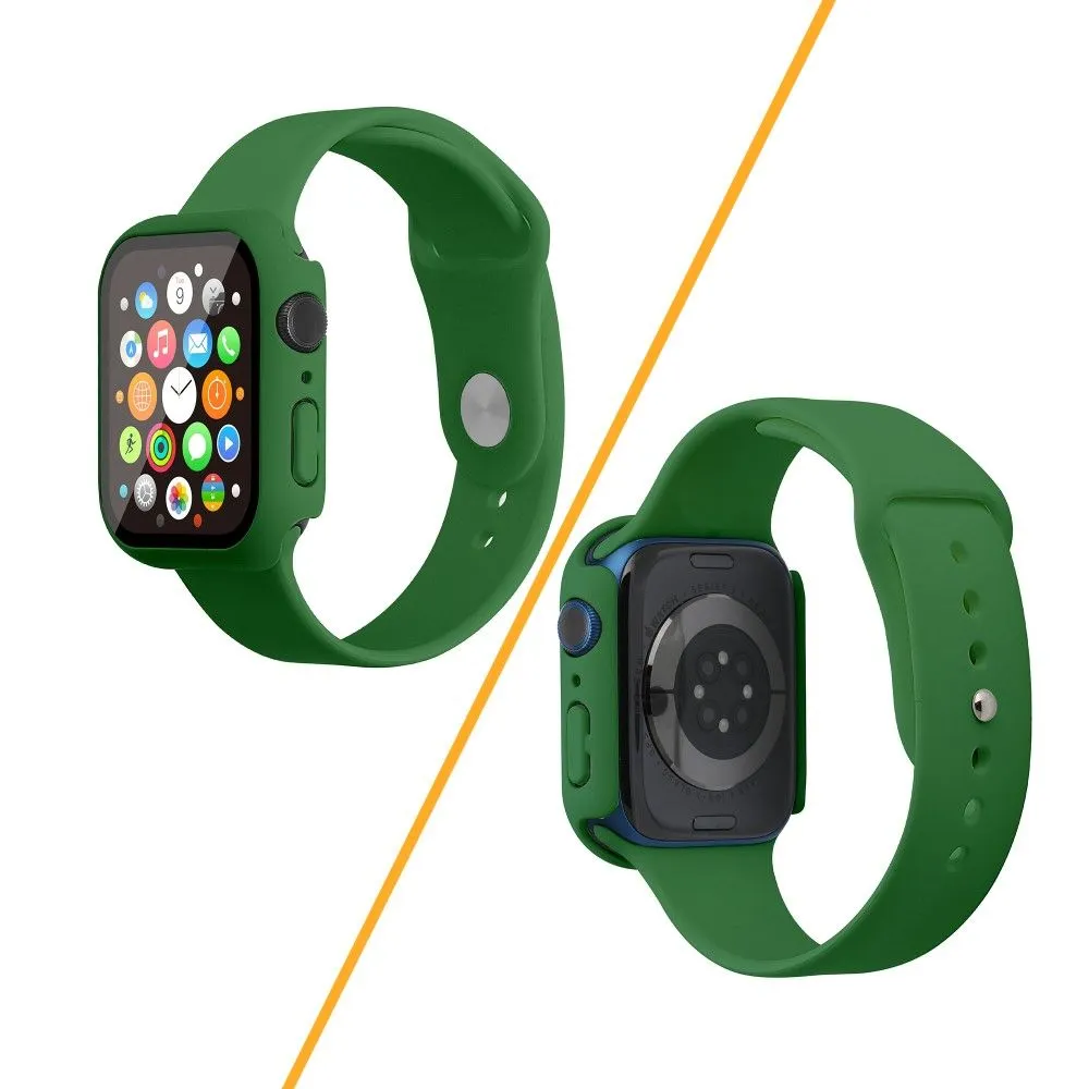 Apple Watch (45mm) silicone watch strap   cover with tempered glass - Dark Green / Size: S / M