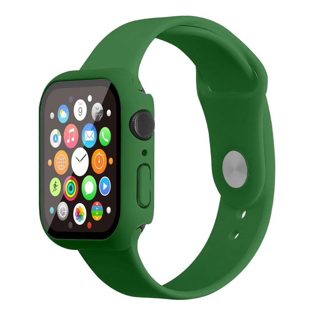 Apple Watch (45mm) silicone watch strap   cover with tempered glass - Dark Green / Size: S / M