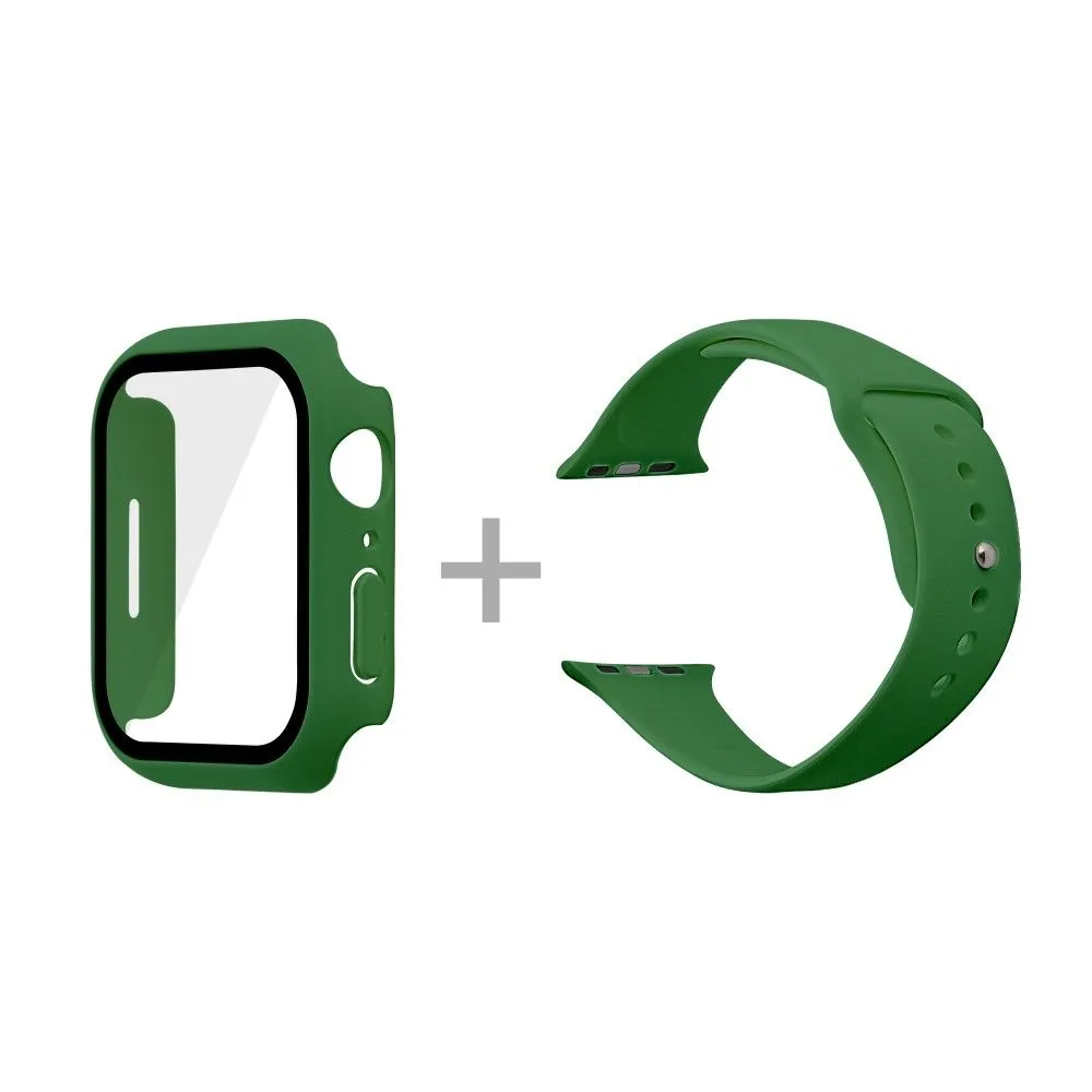 Apple Watch (45mm) silicone watch strap   cover with tempered glass - Dark Green / Size: S / M