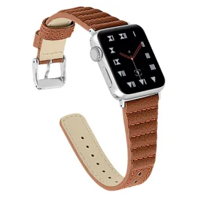 Apple Watch (45mm) wave texture genuine leather watch strap - Brown