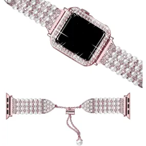 Apple Watch Series 3/2/1 38mm rhinestone faux pearl   elegant cover - Rose Pink