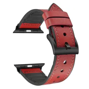 Apple Watch Series 6 / 5 44mm silicone   leather coated watch band - Red