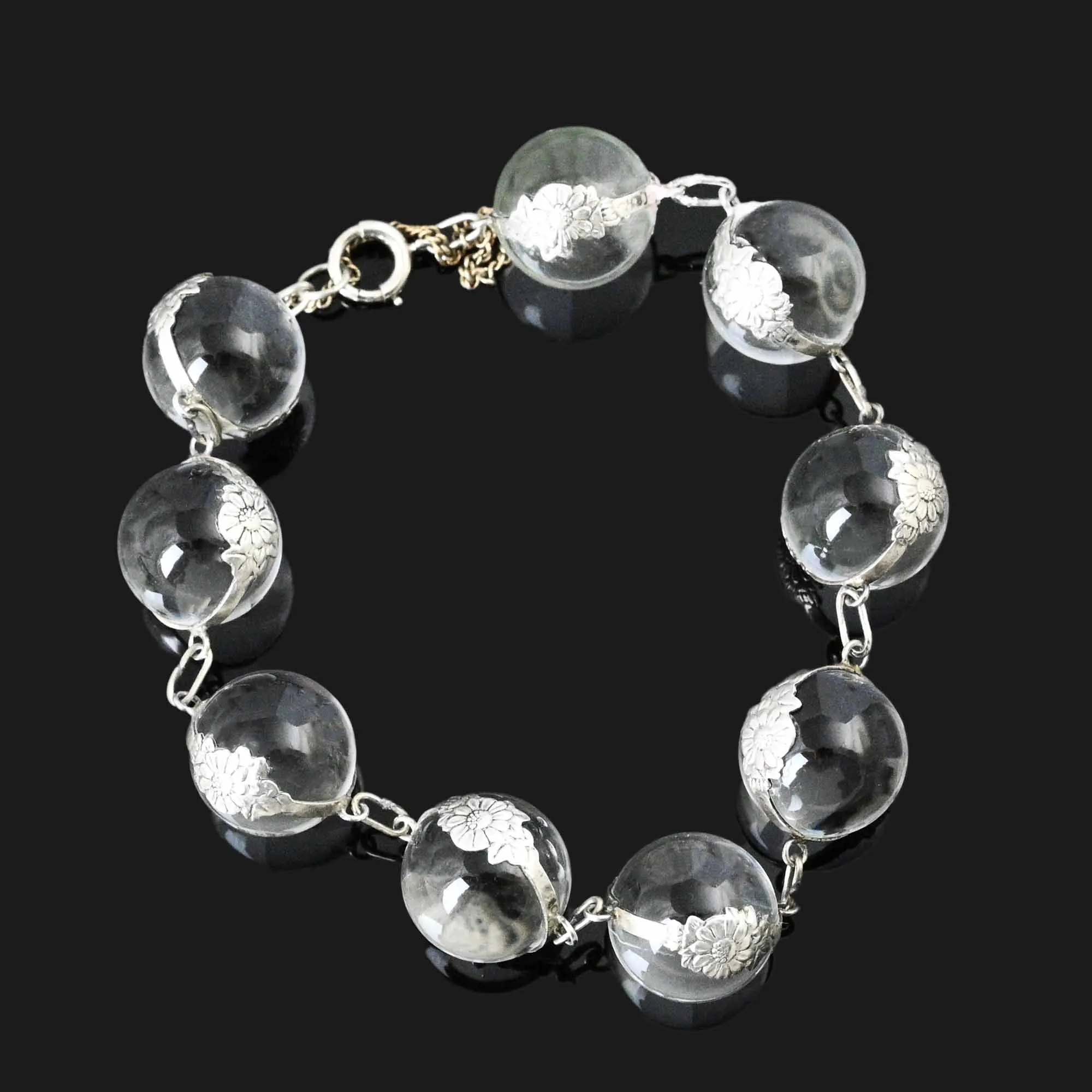 Art Deco Pools of Light Rock Crystal Bracelet in Silver