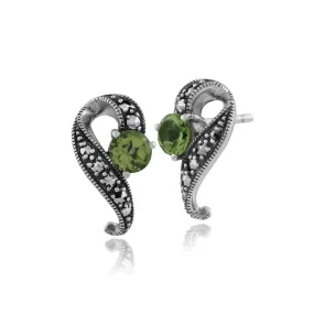 Art Nouveau Stil Peridot & Markasit Ohrstecker in Sterling Silber