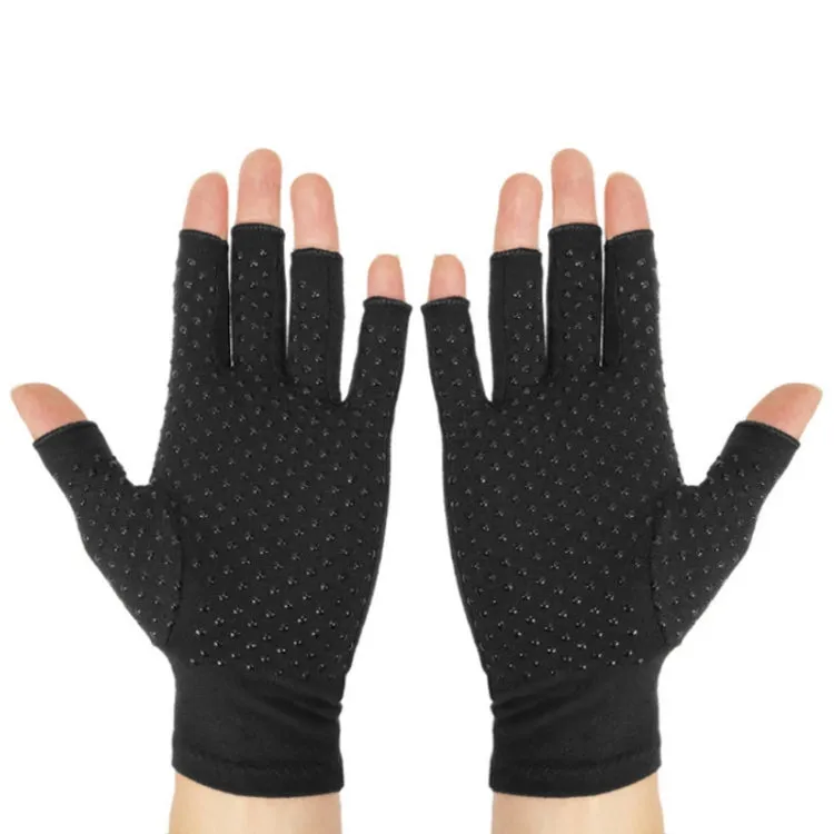 Arthritis Rehabilitation Silicone Non-slip Cycling Half Finger Gloves, Size: XL(Black)