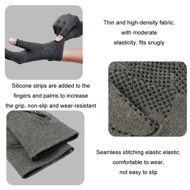 Arthritis Rehabilitation Silicone Non-slip Cycling Half Finger Gloves, Size: XL(Black)