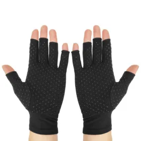 Arthritis Rehabilitation Silicone Non-slip Cycling Half Finger Gloves, Size: XL(Black)