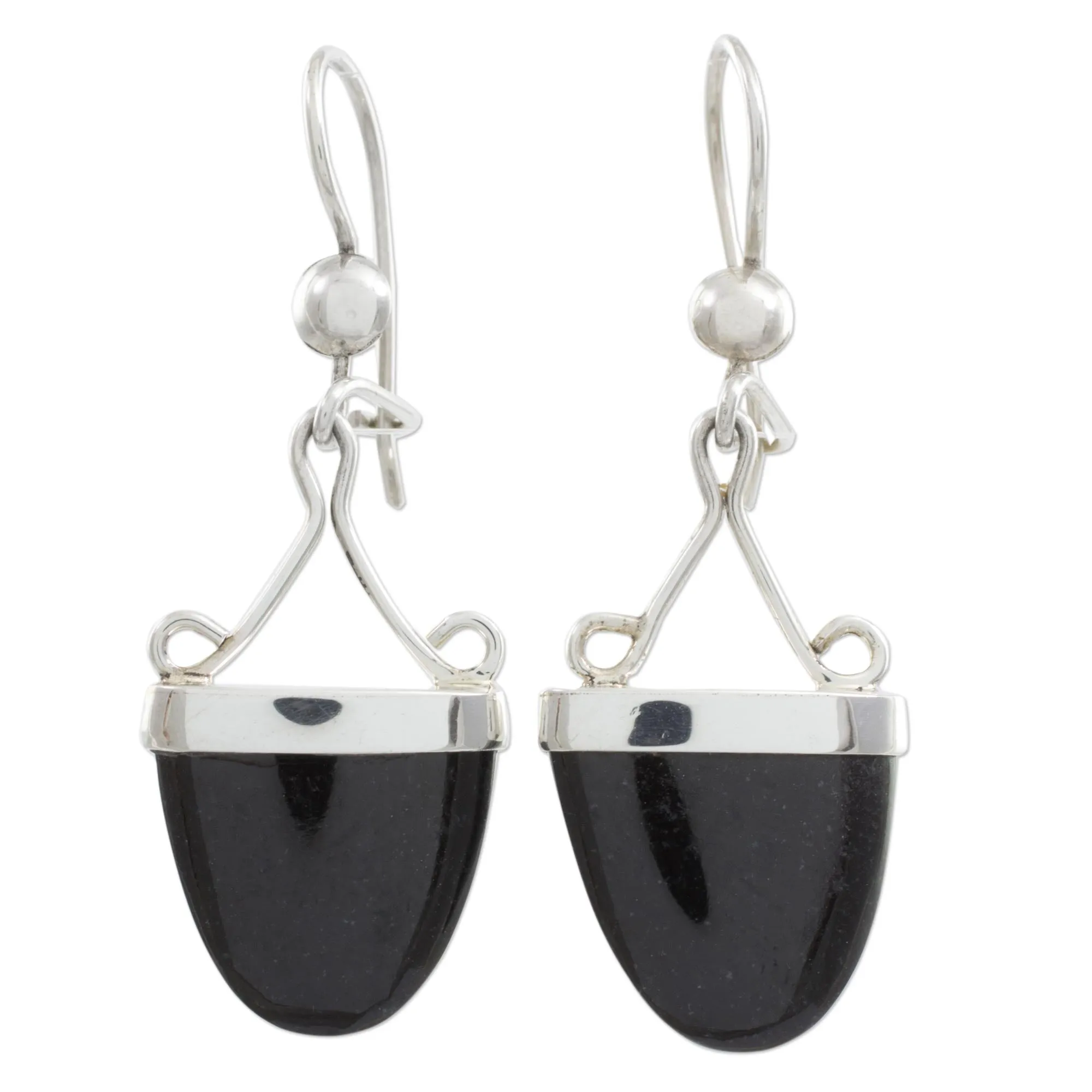 Artisan Crafted Black Jade and Sterling Silver Earrings - Power of Life | NOVICA