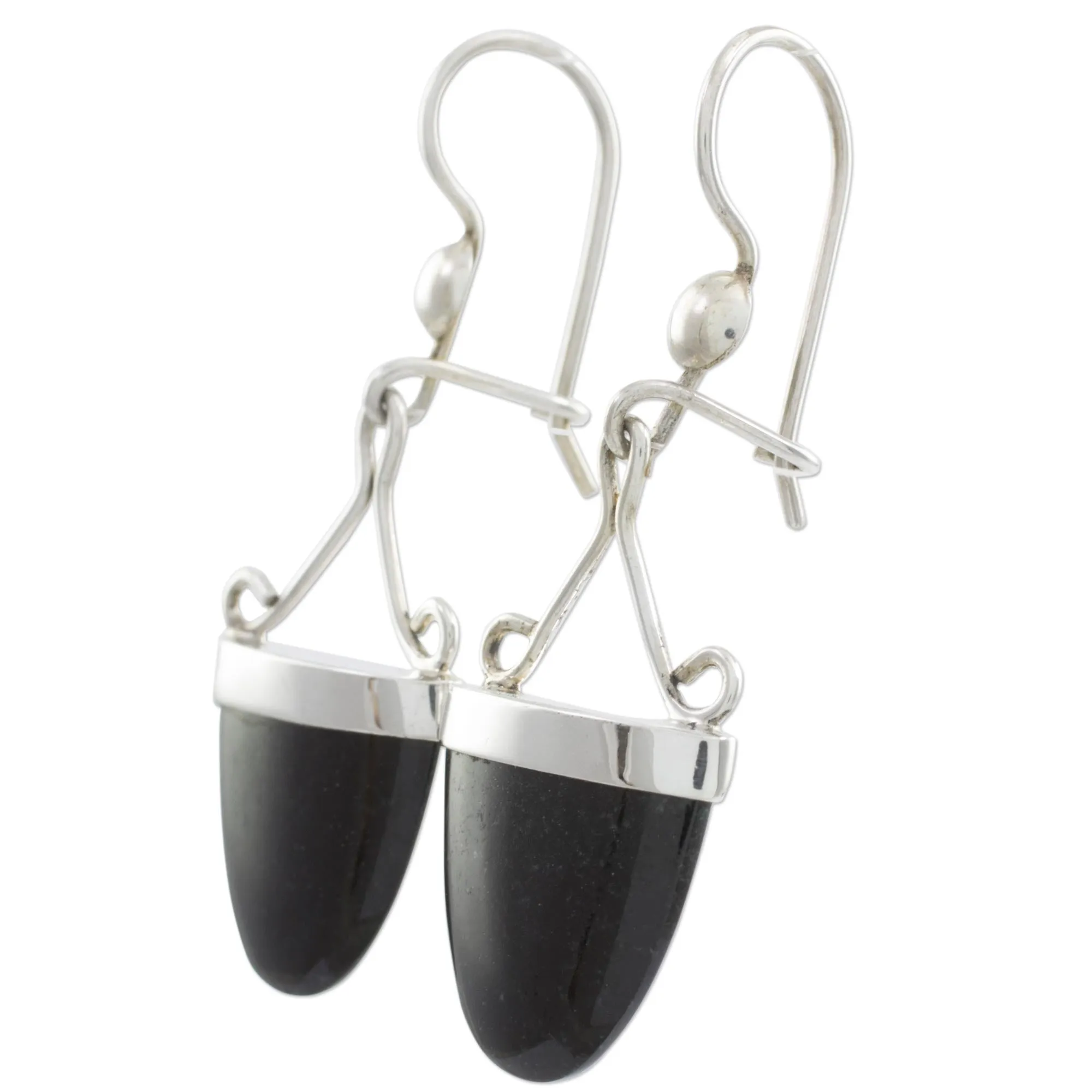 Artisan Crafted Black Jade and Sterling Silver Earrings - Power of Life | NOVICA