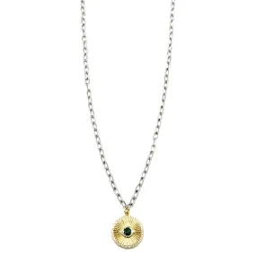 Ashley Gold Stainless Steel Gold Plated Two-Toned CZ Colored Evil Eye Pendent Necklace