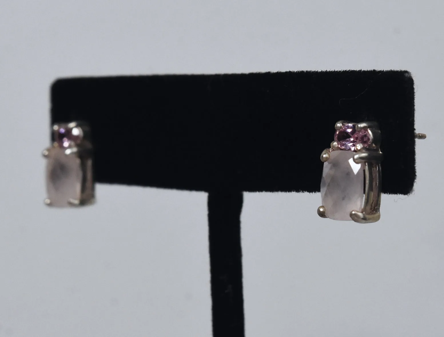 Avon - Rose Quartz and Pink Topaz Sterling Silver Stud Earrings