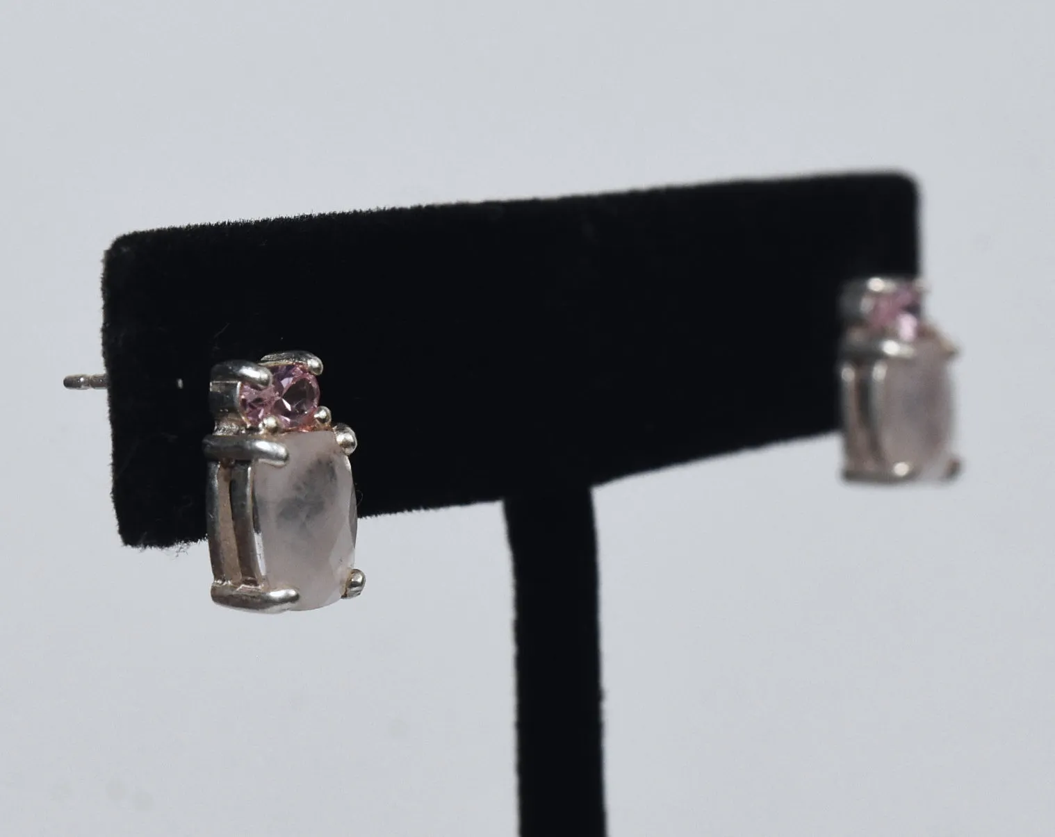 Avon - Rose Quartz and Pink Topaz Sterling Silver Stud Earrings