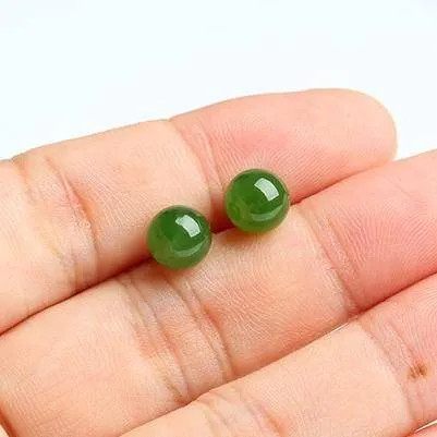 Baikalla™ "Classic Jade Stud" 18K Gold Genuine Nephrite Green Jade Beads (high quality) Earrings