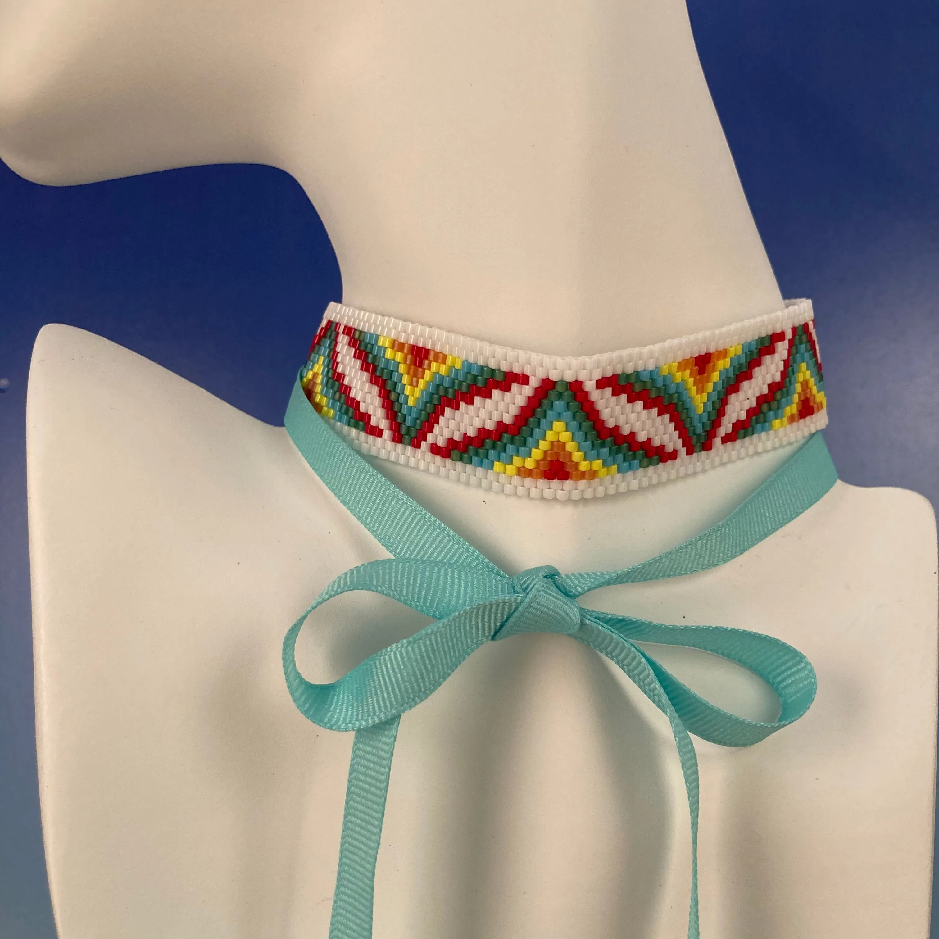 Beaded Choker Bright Bargello Peaks on White