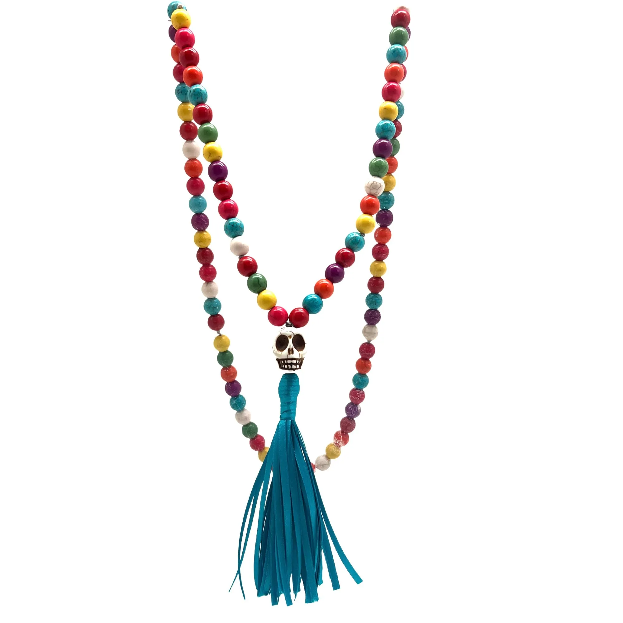 Beaded Skull with Blue Tassel Necklace