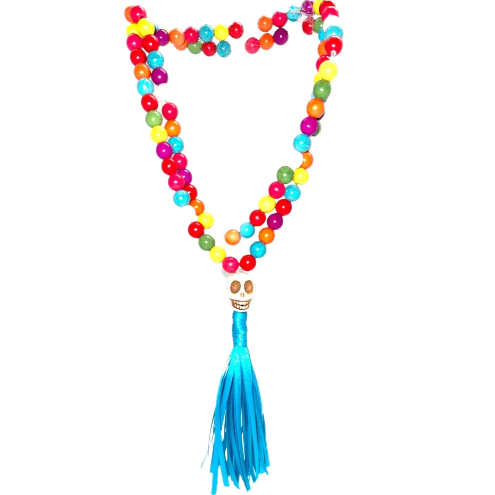 Beaded Skull with Blue Tassel Necklace